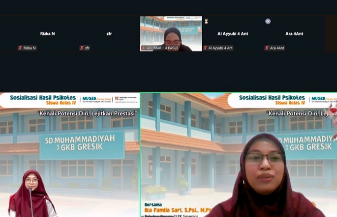 Hasil psikotes kelas IV SD Muhammadiyah 1 GKB disosialisasikan langsung oleh psikolog PLPK Smamio. Orang tua dan sekolah bersinergi memetakan dan mengoptimalkan potensi unik setiap anak untuk masa depan gemilang.
