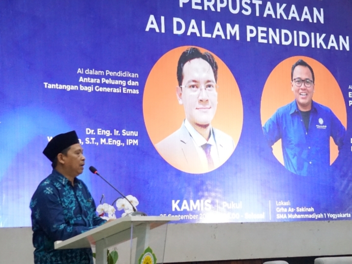 Seminar Nasional bertema Perpustakaan Artificial Intelligence dalam Pendidikan di SMA Muhi Yogyakarta menghadirkan gagasan baru transformasi perpustakaan menuju pusat pengetahuan modern.