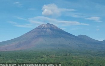Gunung Semeru di Lumajang Jawa Timur kembali erupsi sebanyak delapan kali, Selasa (25/11/2025) sejak pukul 00.20 WIB hingga 05.33 WIB. Tinggi letusan mencapai 1 kilometer di atas puncak Gunung Semeru