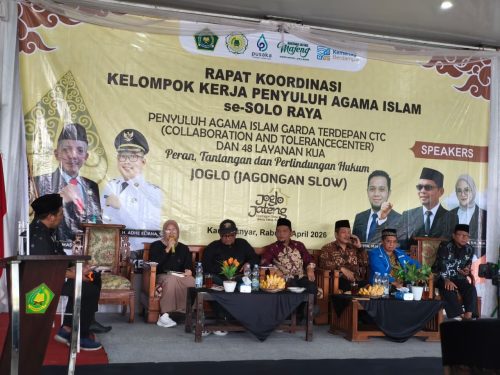Penyuluh Agama Islam mengadakan Rapat Koordinasi Kelompok Kerja Penyuluh (Pokjaluh) Agama Islam se-Solo Raya yang diadakan di Ngargoyoso, Karanganyar, Rabu (22/4/2026).